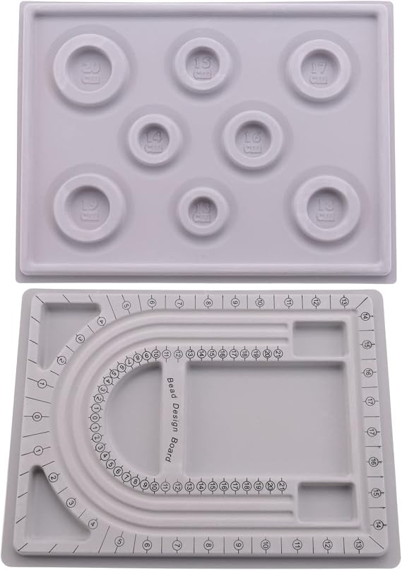 Bopfimer Bead Design Board 2pcs Flocked Beading Tray with Measurement Scale, Jewellery Making Organiser for Necklace Bracelet Bead Layout and Sorting