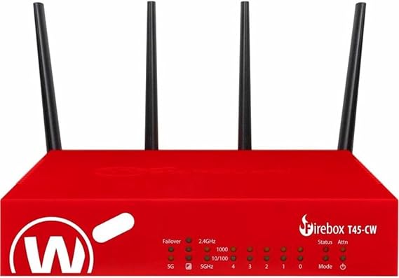 WatchGuard Firebox T45-CW Network Security Appliance with 1 Year Basic Security Suite License - Advanced Firewall, VPN, Intrusion Prevention (WGT49000-US+WGT490071)