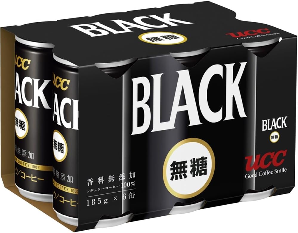 UCC Black Sugar-Free Canned Coffee, 6.2 oz 185 ml x 6 Cans