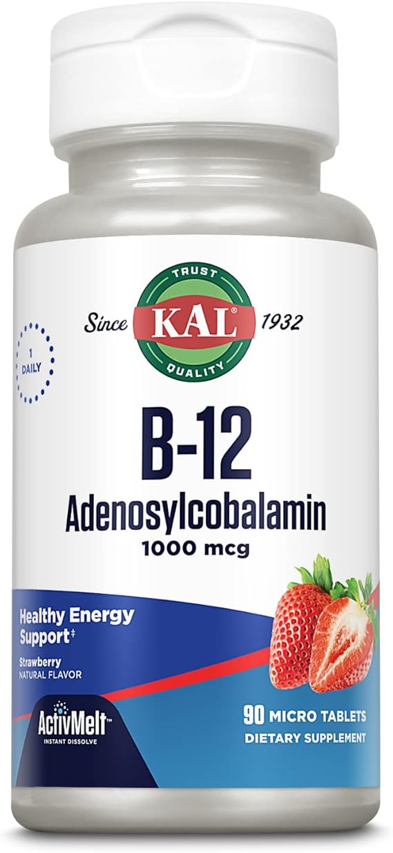 KAL Vitamin B12 Adenosylcobalamin 1000 mcg, 90 ActiveMelt Micro Tablets