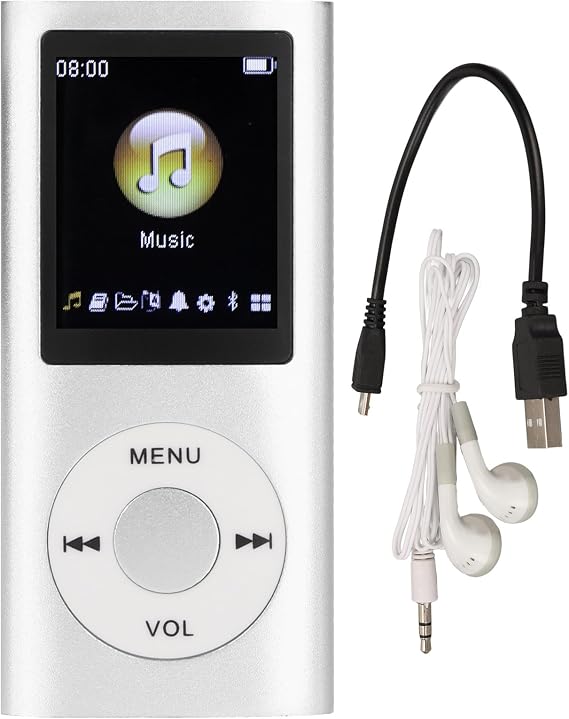 Mini Portable MP3, Stylish Multifunctional Lossless Sound Slim MP3 Music Player, 1.8inch Large LCD Screen Music Player, Portable Digital Lossless Music MP3 Player(Silver)