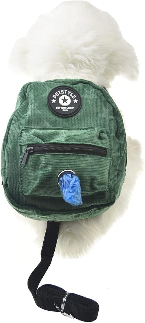 FLAdorepet Dog Backpack Harness Self Carry Bag with Leash Dog Poop Bag,M