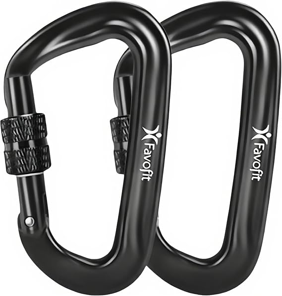 12kN Heavy Duty Carabiner Clips - Favofit Locking Carabiner for Keychain Key Ring Hammock & Dog Leash - 0.9oz Ultralight Snag-Free D Ring Carabiners for Camping Gym & Outdoor