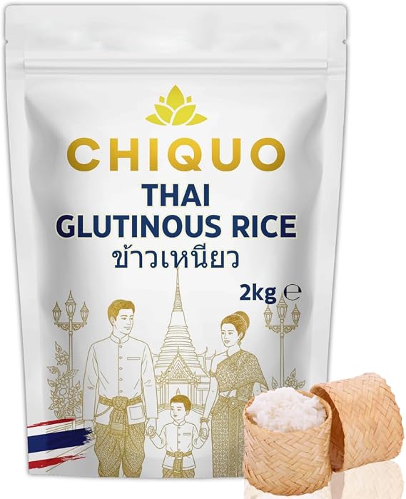 Chiquo Thai Glutinous Rice 2kg | Premium Sticky Rice for Mango Sticky Rice, Sushi & Asian Dishes | Authentic Thai Sweet Rice | Sticky White Rice | Product of Thailand