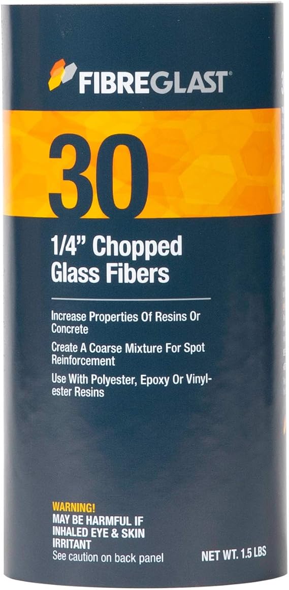 Fibre Glast Chopped Glass Fiber, 1/4 Inch Premium Strength Shredded Fiberglass for Concrete Filler, Sealant Putty & Car, Building & Boat Repairs Mix with Epoxy Resin & Silica, 1/2 Gallon