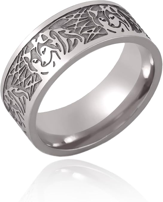 Norse Viking Ring for Men Odin's Fenrir Wolf Head Ring Stainless Steel Celtic Knot Ring Viking Lovely Wolfdog Ring for Men Jewelry Gift