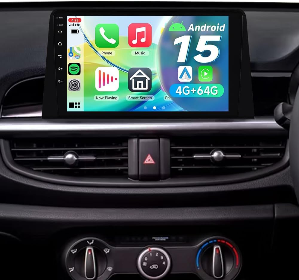9" IPS Android 15 Car Stereo Radio for Kia Picanto III JA 2017-2023, 4+64GB Sat Nav, Bluetooth 5.4 WiFi 6, Wireless CarPlay Android Auto, GPS Navigation, DSP, FM/RDS, SWC, HD Rear Camera