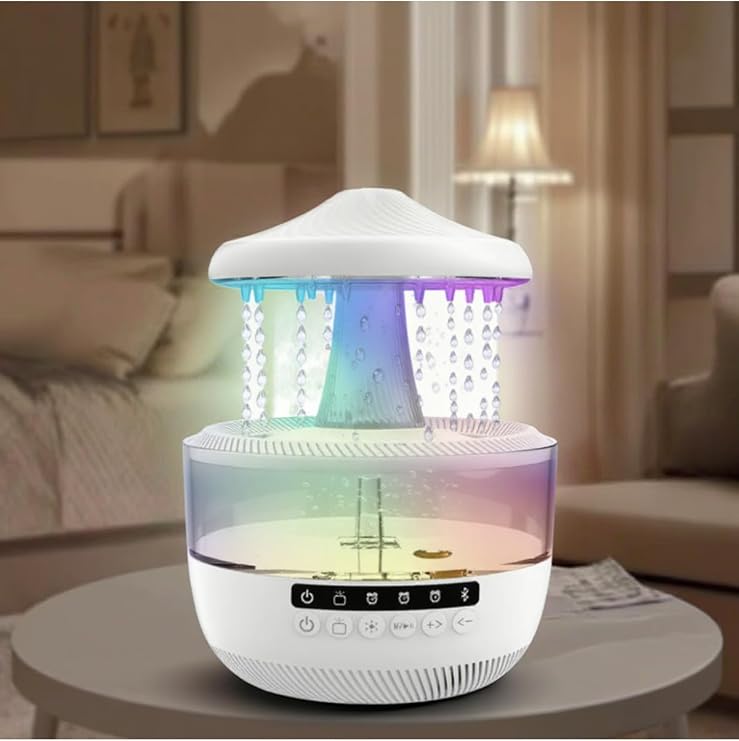 Mantar Yağmur Damlası Nemlendirici, Gece Lambası, Bluetooth Hoparlör, Beyaz
