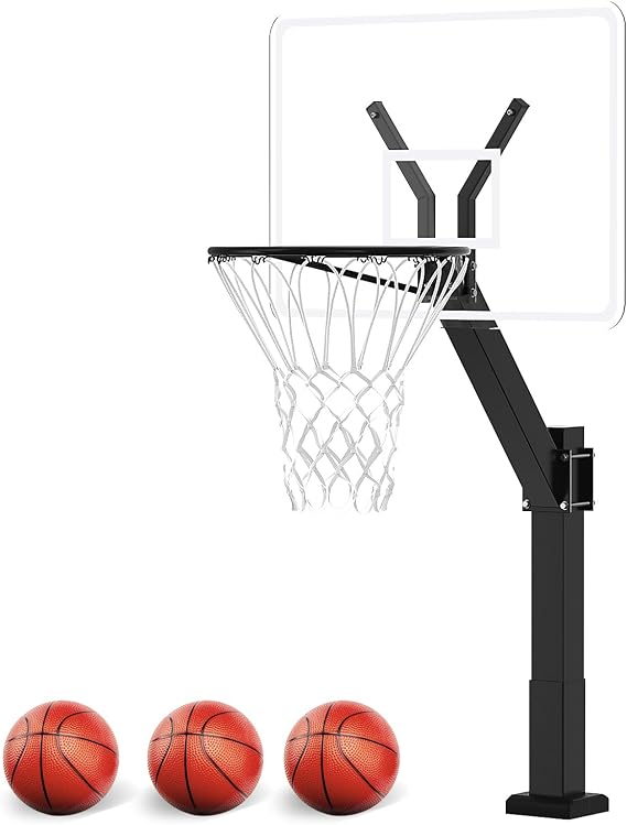 Pool Basketball Hoop, Poolside Basketball Goal with 18'' Standard Rim, Acrylic Backboard, Rustproof Aluminum Alloy Frame - Adjustable Height 20 to 42 Inches, Includes 3 Balls