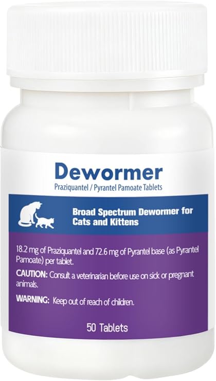 Cats & Kittens Broad-Spectrum Dewormer, for Tapeworms, Hookworms & Roundworms, 50 Tablets