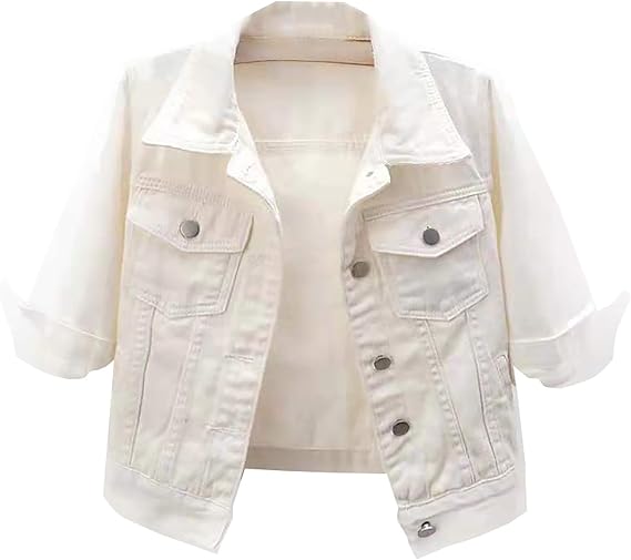 Jean Jacket Women 2025 Plus Size 3/4 Sleeve Button Down Colored Cropped Denim Jacket Lightweight Trendy Casual Coats