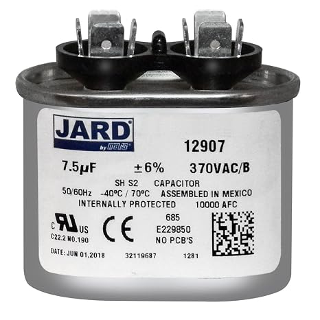 7.5 uF x 370 VAC Oval Run Capacitor by # 12907