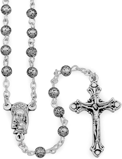 Rosary Metal Rosebud Beads Madonna