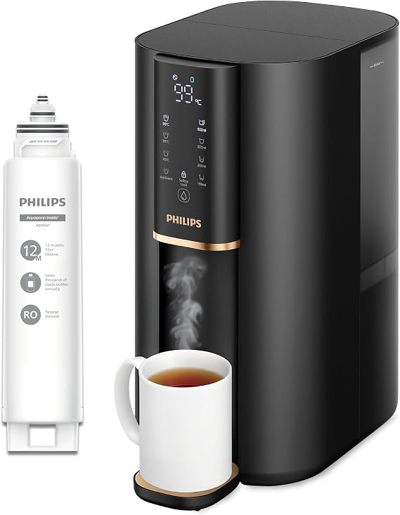 Philips 6100 Reverse Osmosis Water Dispenser: Hot Purified Water in Seconds 5-in-1 Reverse Osmosis Filter Reduces >110 Pollutants 3:1 Pure Waste Water UV-C Protection No Installation 2000L