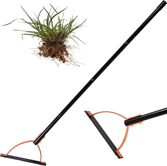 Grass Whip with Double-Edged Serrated Steel Blade Manual Weed Grass Cutter with 30 Inch Handle Handheld Weed Whacker Grass Whip Cutting Hand Tool for Overgrown Weeds in Yard Field Trenches
