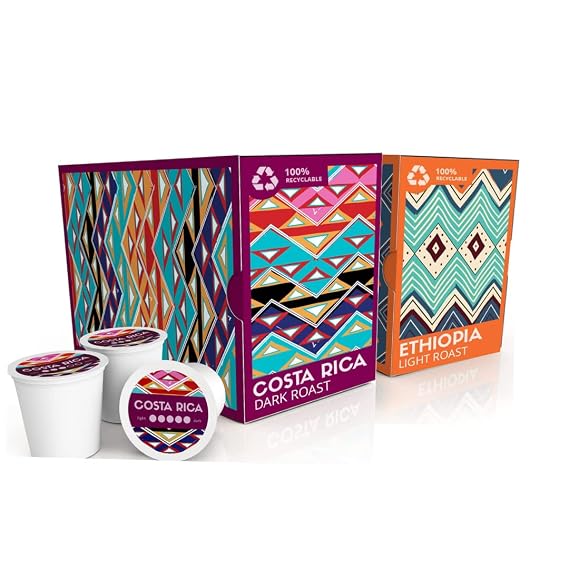Atlas Coffee Club - Dark and Light Roast Coffee Pods - Costa Rica and Ethiopia, 100% Recyclable, Premium Single Origin Coffee, 24ct Boxes