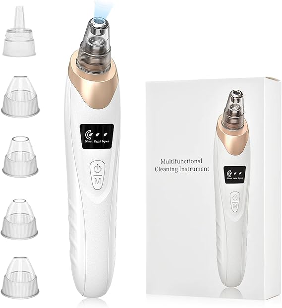 Blackhead Remover Vacuum, Pore Vacuum with 5 Replaceable Suction Heads, 3 Adjustable Suction Power Modes Blackhead Brushes for Deep Cleansing