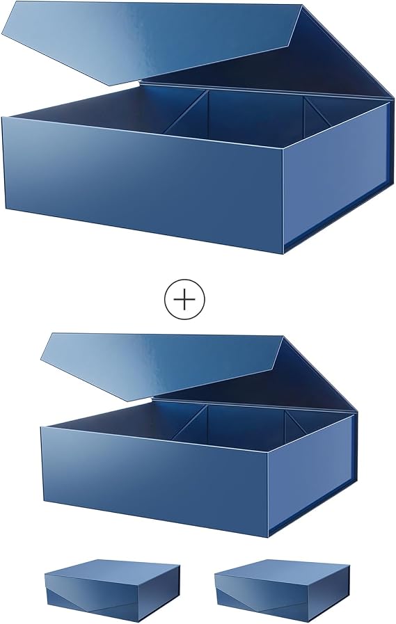 PACKHOME 16.3x14.2x5 Inches, 4 Extra Large Gift Boxes with Lids, Gift Boxes for Clothes and Large Gifts (Glossy Metallic Blue)