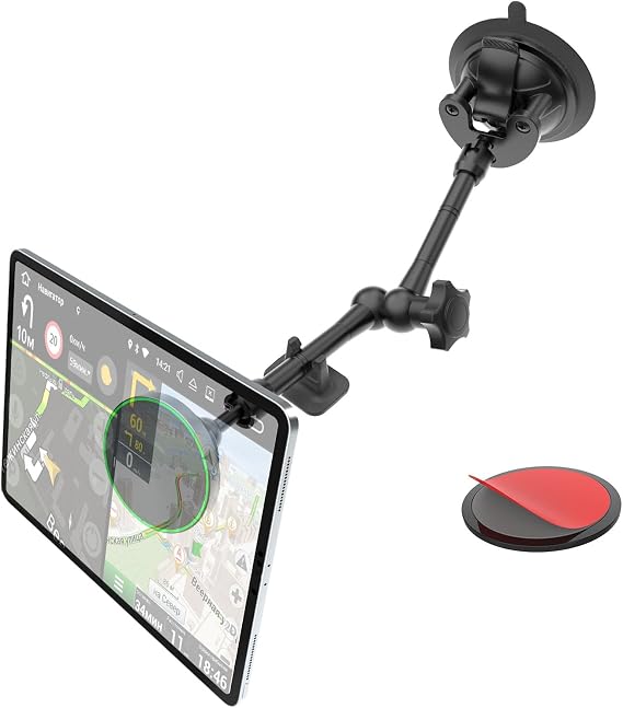 Magnetic Tablet Mount for Truck, Heavy-Duty Suction 4-11" | Includes magnetic rings for non-MagSafe devices with a durable aluminum arm for stable viewing on rough roads.