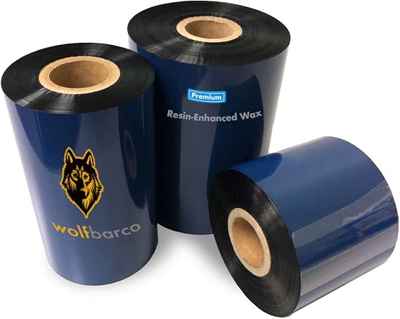12 Rolls Wolfbarco 4.02" x 1181' (102mm x 360m) Premium Resin-Enhanced Wax Thermal Transfer Ribbon for Label & Barcode for Datamax Printers, Core Size 1", CSI (Coated Side in)