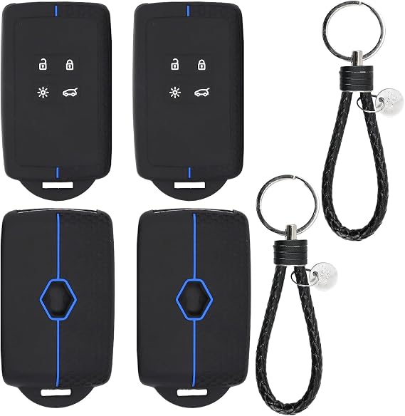 2Pcs Car Key Cover for Renault, 4 Button Car Key Holder for Renault, Silicone Car key Card Case Compatible with Renault Scenic, Zoe, Clio, Captur, Megane, Renault Captur Kadjar Megane Accessories
