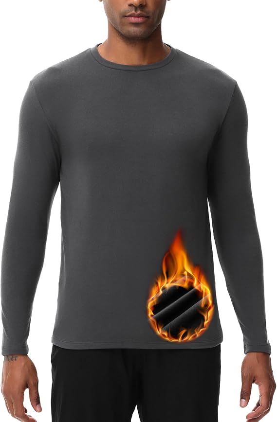 ADOREISM Thermal Underwear Tops for Men Long Sleeve Fleece Lined Base Layer Crew Shirts Regular Fit for Cold Weather