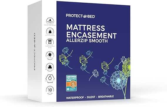 Protect-A-Bed, Allerzip Mattress Encasement, 11 - 18 Height, Waterproof, Zippered, 6-sided, Queen