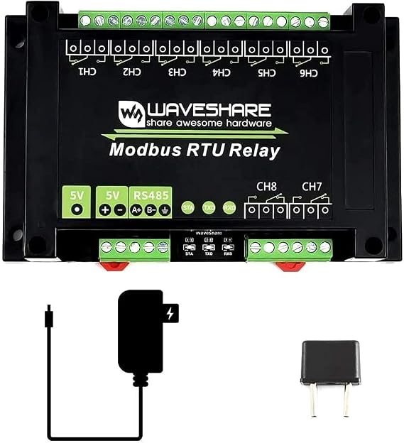 waveshare Industrial Modbus RTU 8 Channel Relay Module 5V with RS485 Interface Build-in Power Isolation, ADI Magnetical Isolation, TVS Diode Multi Isolation Protection Circuits