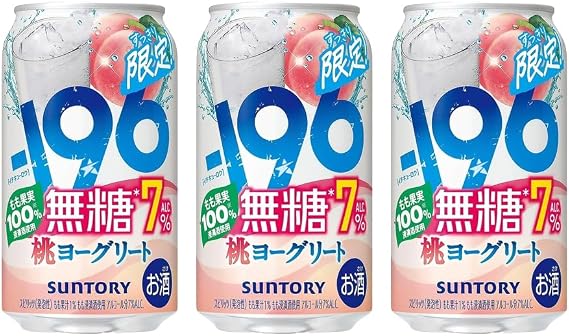 Suntory -196℃ Strong Zero Sugar Free Peach Yoghurt 350ml 7% Alc, Pack of 3