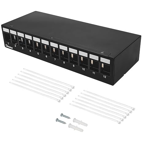 12 Port Patch Panel Patch Panel for 14.9 mm x 17 mm Keystone Module Compatible with Ethernet LAN RJ45 Coaxial Connector BNC F Connector Antenna Connector RJ-11 RCA Jack USB Toslink HDMI Black
