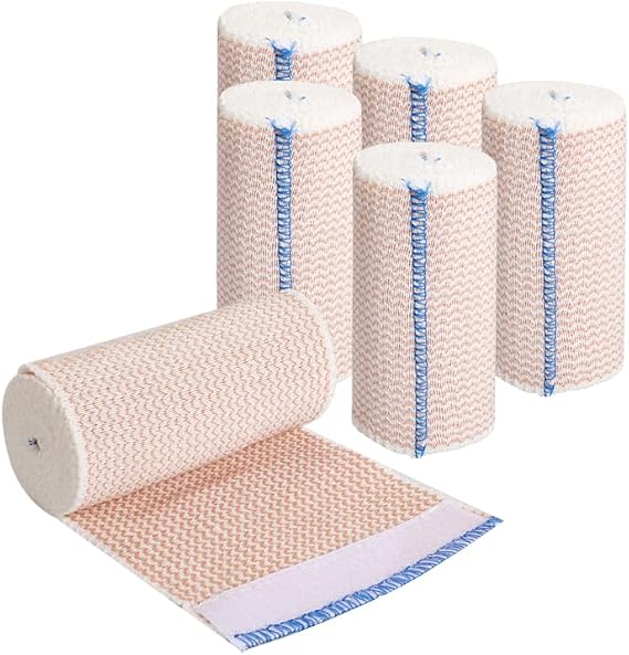 6 Rolls Premium Compression Bandages 10cm Elastic Bandage Wrap Self-Closing Washable for Wrists Ankles Hand Knees Elbow Shoulder Feet Injuries