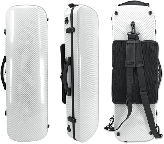 Vetimobato Carbon Fiber Violin Case 4/4 Full Size Hard Shell Oblong Violin Box with strap & Music Sheet Bag & Lock Travel case 2.1kg (White)
