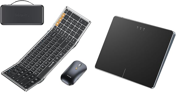 ProtoArc XKM01 Foldable Keyboard and Mouse Black Gray and T1 Plus Bluetooth Trackpad for Windows 10/11 Black Gray