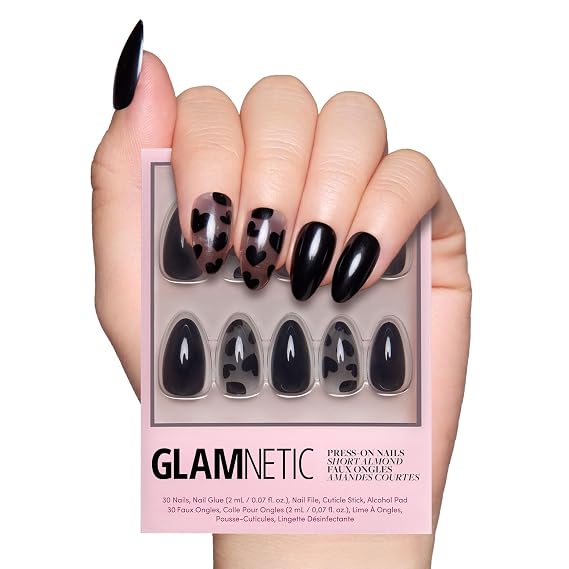 Glamnetic Press On Nails - Short Almond, Glossy Fake Nails 30 Pc Full Kit