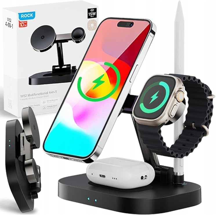 Rock W52 4 In 1 Kablosuz Şarj Standı iPhone & Airpods & Watch & Pencil
