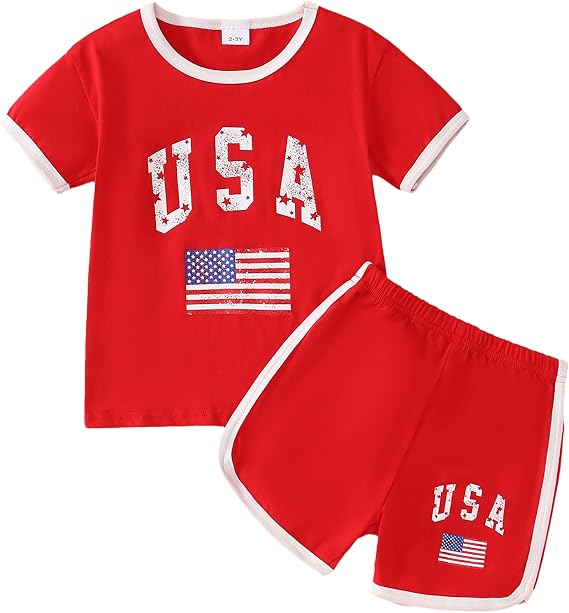 Toddler Boy/Girl 4th of July Outfit USA Tee Shirt Top+American Flag Shorts Independence Day Clothes