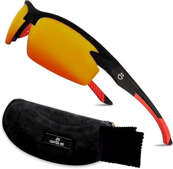 Polarized Sports Sunglasses for Men Women | UV Protection Mirrored Polarized Lenses, Unbreakable, Rubber Nose Pad | Baseball, Cycling, Golf, Fishing Running Sun Glasses | Zipper Case + Cloth (Red)