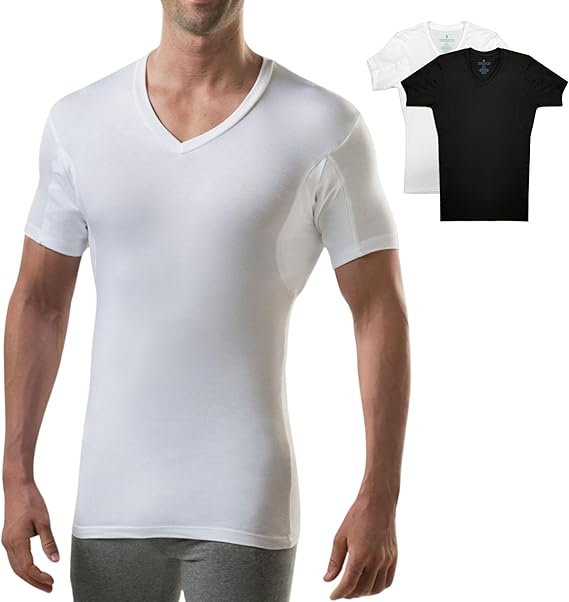 Men's Sweatproof Undershirt Rayon V Neck, Slim Fit, White & Black, XL