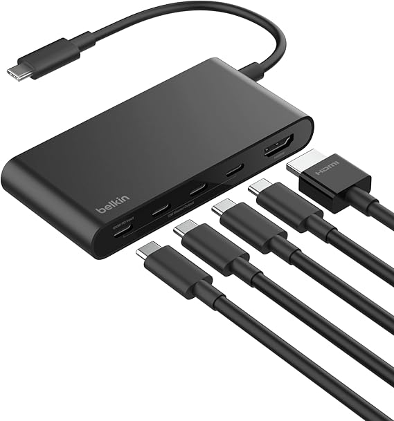 Belkin USB-C Hub, 5 Portlu Hub, 4K HDMI Görüntüleme, 60Hz, 100W Güç Dağıtımı, 10 Gbps Hızlı Veri Aktarımı, USB-C Çoklu Bağlantı Noktalı Adaptör, MacBook, iPad Pro, Chromebook ve Dahası ile Uyumlu
