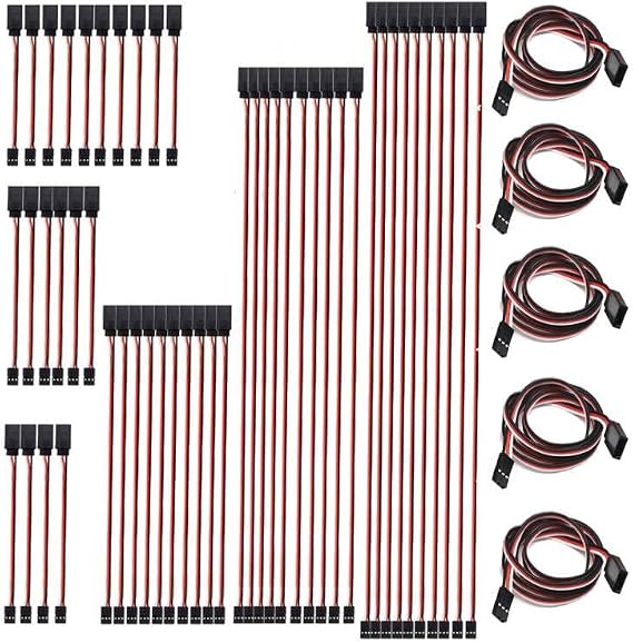 55Pcs 6Sizes Male to Female 3 Pin Servo Extension Wire Cable Compatible for Futaba JR RC Servo Extension Connection Control Parts