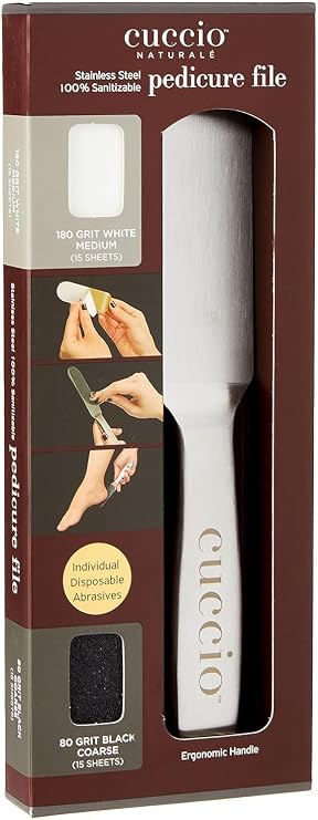 Cuccio Naturale Reusable Stainless Steel Pedicure File Kit with 30 Extra Refills Professional Foot Care Tool for Smooth, Callus-Free Feet Durable, Hygienic Design