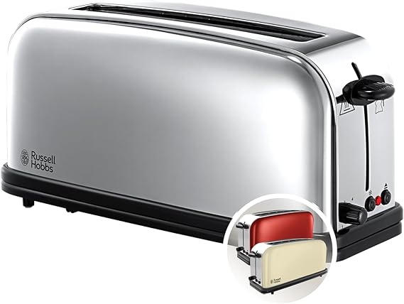 Russell Hobbs Ekmek kızartma makinesi [2 dilim için uzun yarıklı / 1 geniş ekmek dilimi] Victory paslanmaz çelik (ekstra geniş tost yuvası, ekmek başlığı, 6 kızartma kademesi + buz çözme ve ısıtma