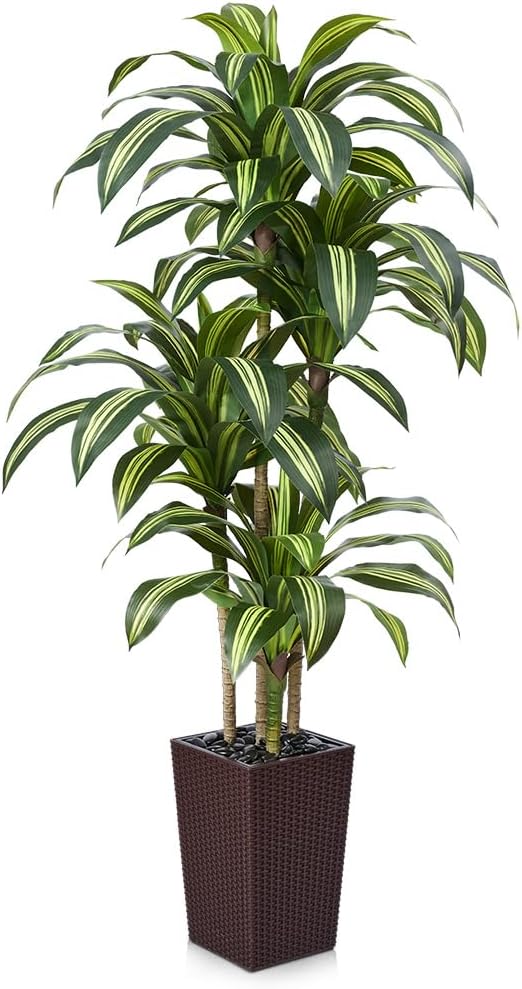 VeriNatural VN127 Artificial Dragon Tree 180 cm Artificial Plants Large UV-Resistant Artificial Plant with 96 Leaves Brown Pot & River Stones Decorative Plant for Living Room Office Indoor and Outdoor Use