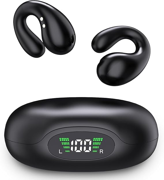 Open Ear Clip Earbuds Over The Ear Headphones Wireless Bluetooth, Ultra Open Earbuds for Sports,Waterproof Bone Conduction Earbuds for Fitness and Running,Sweat-Resistant for Workouts