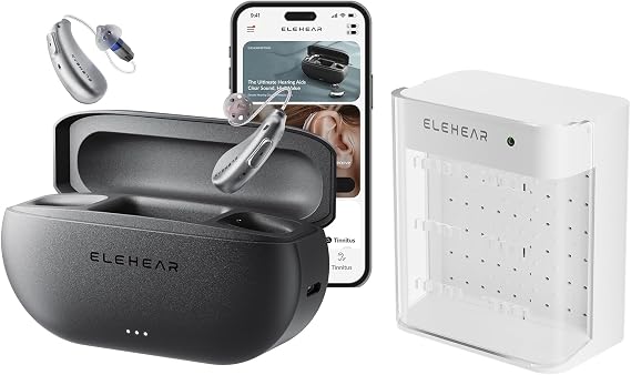 ELEHEAR-Beyond OTC Hearing Aids with Dry Box, AI Powered Speech Enhancement and Tinnitus Masking, Superior Sound Quality, Connectivity with iOS or Android via Bluetooth 5.3, for Seniors and Adults