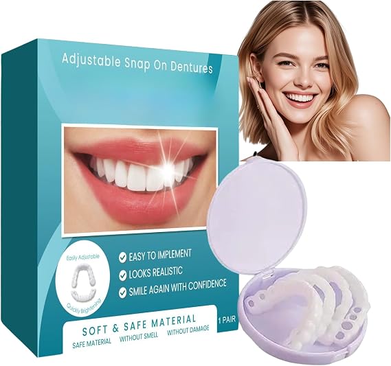 Clip in Veneers Teeth,False Teeth Set for Adults,Temporary Adjustable Dentures Top and Bottom,Snap on Fake Teeth & Fake Braces,Fit Over Existing Teeth for Men and Women,Easy Use