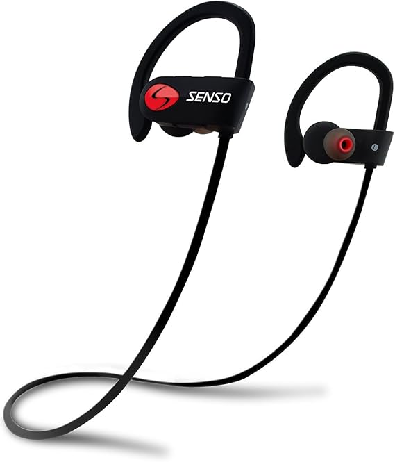 SENSO Bluetooth Headphones, Best Wireless Sports Earbuds w/Mic IPX7 Waterproof HD Stereo Sweatproof Earphones for Gym Running Workout Noise Cancelling Earphones Earbuds Noise Cancelling Headsets