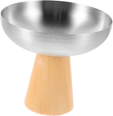 Uonlytech Food-grade Stainless Steel Dessert Cups with U-shaped Natural Wood Foot High-footed Ice Cream Bowls for Pudding Fruit Snacks and Salads Polished Decorative Serving Cups for Parties