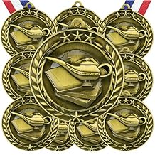10 Pack Scholastic Gold Medals Trophy Award with Neck Ribbons WAMG-908