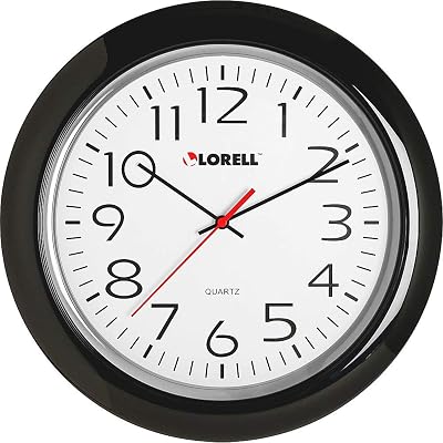 Lorell Wall Clock with Arabic Numerals, 13-14-Inch, Black Frame
